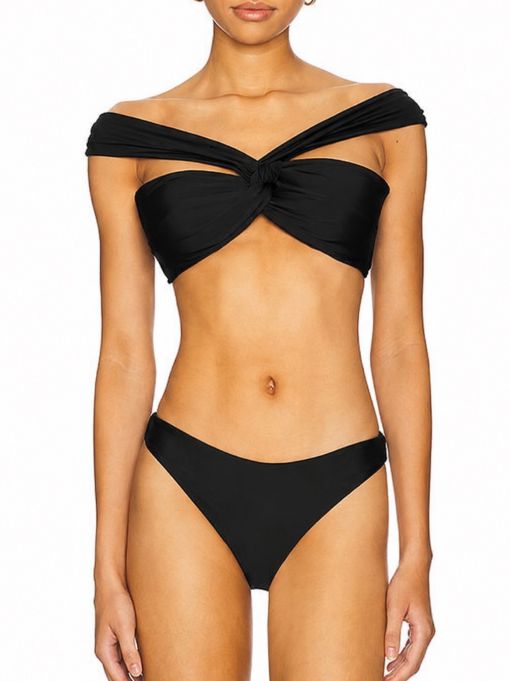 Milly Olivia Solid Draped Bandeau Bikini Set In Black Size S Nwt